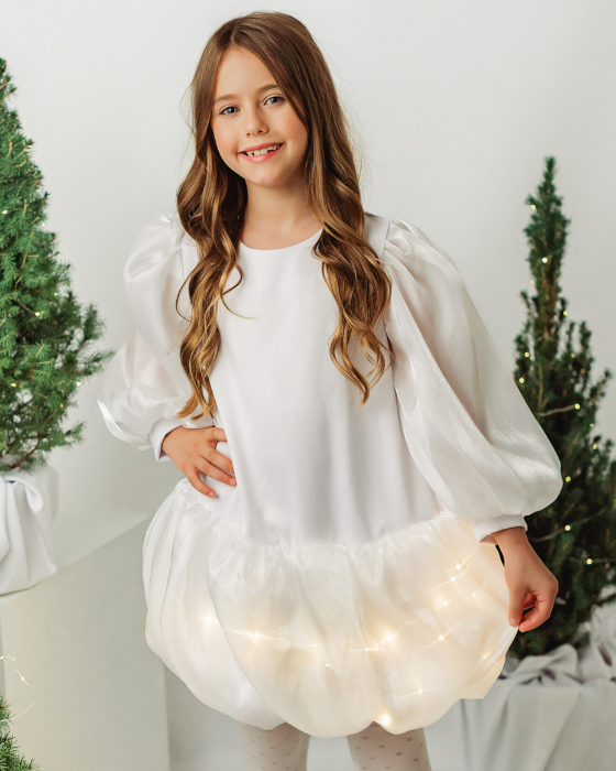 Rochița Alba De Craciun pentru Zana Iarna / Craiasa Zapezii cu luminite /  Inger / Fulg de nea pentru Serbare