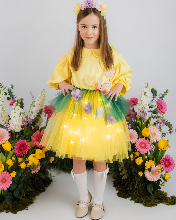 Rochița Pajiște cu flori de Primăvară cu Luminițe, Serbare Toamnă