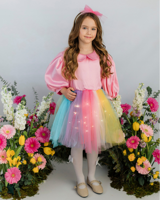 Rochița Curcubeu cu bust Roz cu Luminițe, 7-9 ani