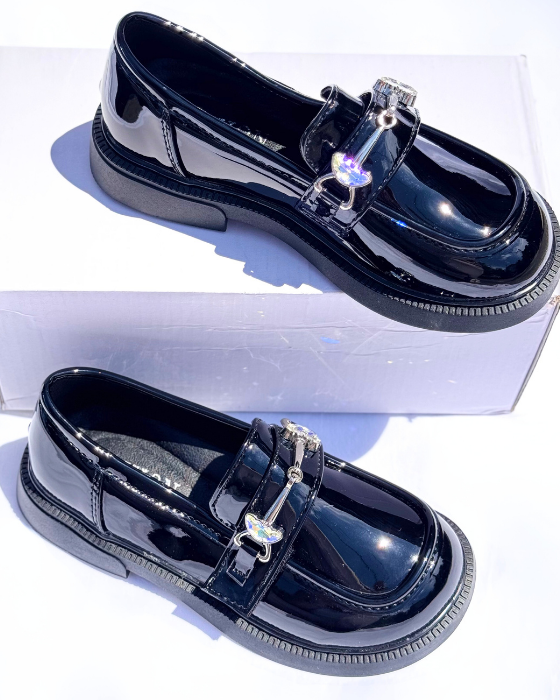 Pantofiori eleganti negri cu pietricele, De Școală, de toamna