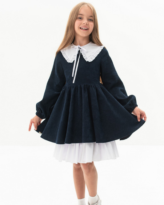 Rochiță Aster, de Școală, Premium Bleumarin