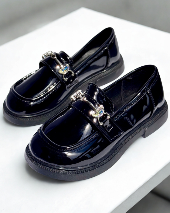 Elegant black shoes with pebbles, School, Autumn
