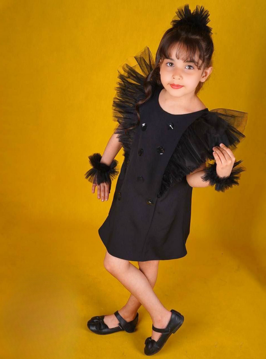 Rochița Neagră Furnicuță / Rândunică pentru Serbare, cu decoratiuni si volanas tulle