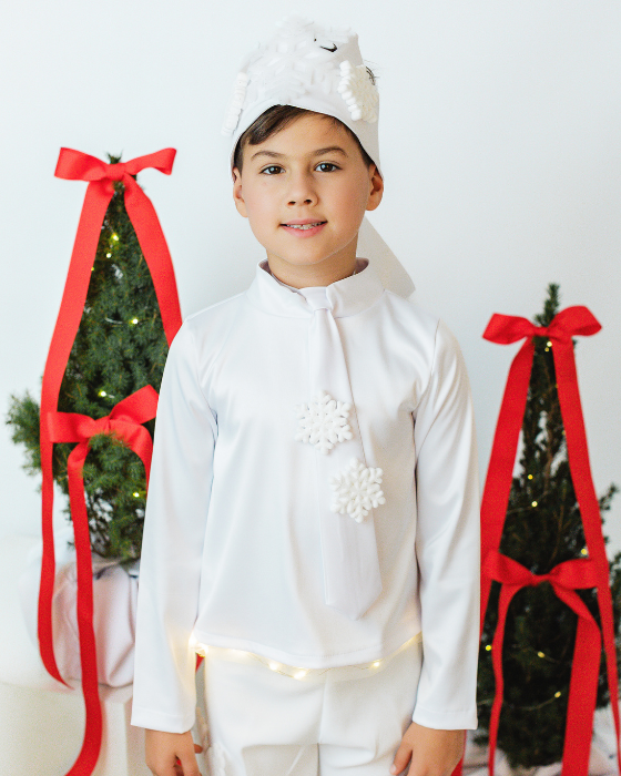 Bluza Fulg de Nea Alba, Baiat, pentru serbare Craciun, Tunica