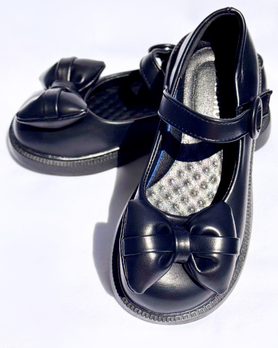 Pantofiori Negri cu Fundiță pufoasă, De Școală