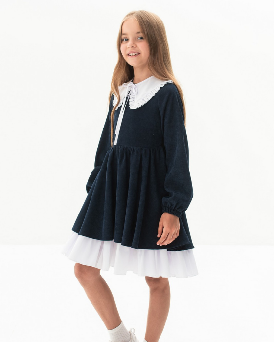 Rochiță Aster, de Școală, Premium Bleumarin