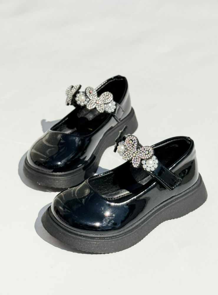 Pantofiori Negri cu Fluturași și Pietricele