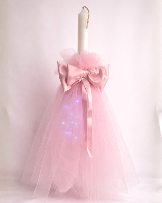 Lumanare de Botez, cu Luminite, Roz