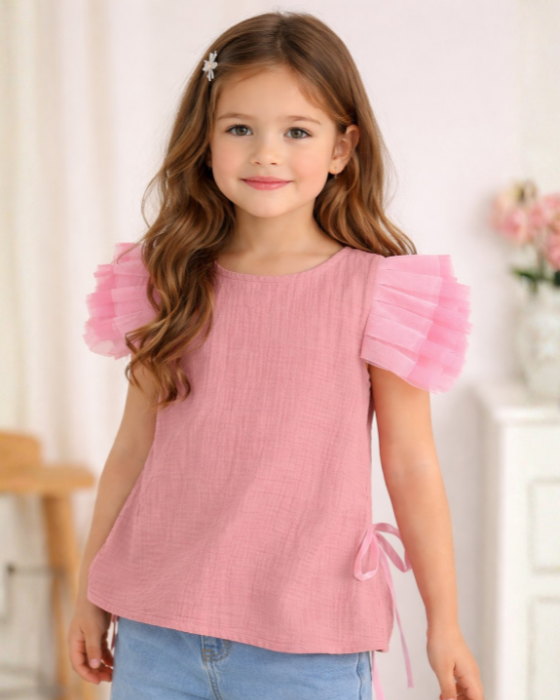Bluziță Roz cu Volănașe de tulle, De Printesa