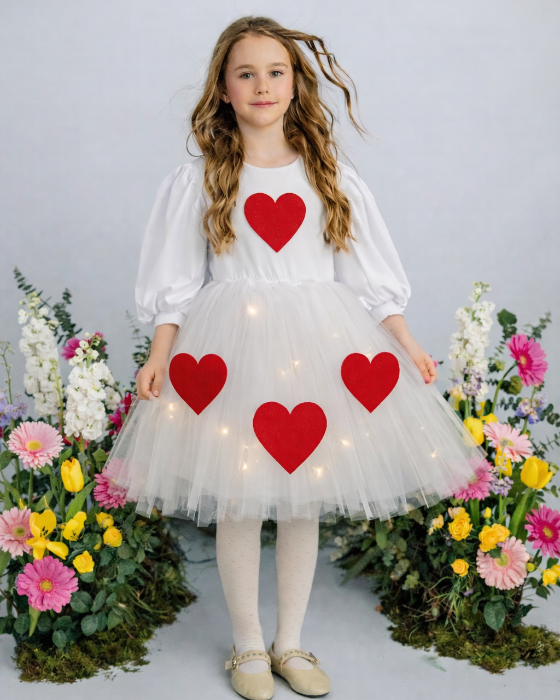 White Dress with Lights, full of hearts