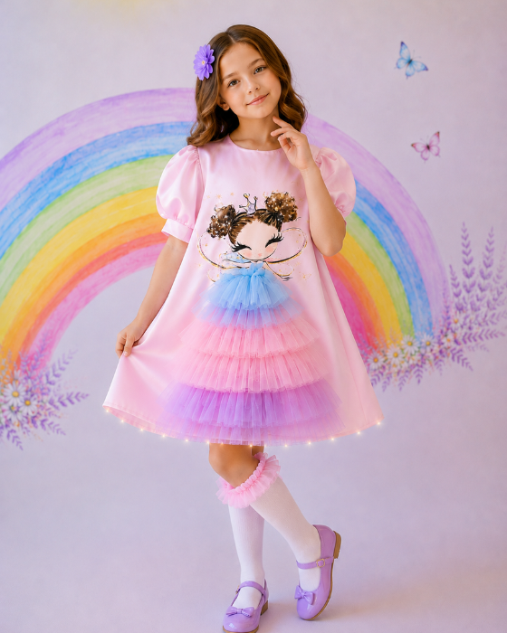 Rochița Magică a Printesei Roz cu tulle Curcubeu