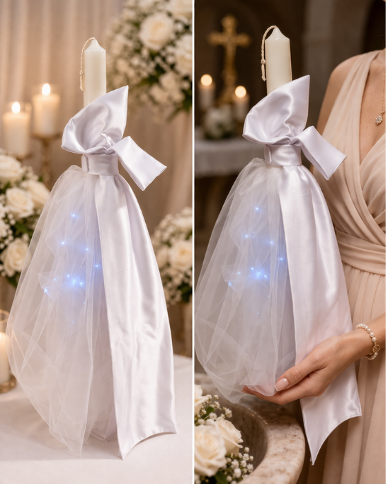 Christening Set, Dress + Candle, with Lights