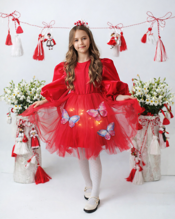 Rochita cu Luminite cu Fluturasi, Rosie, Primavara