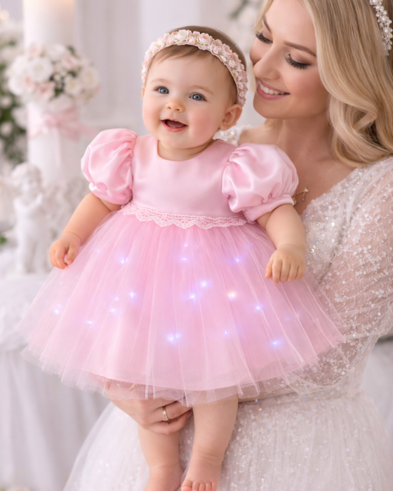 Baptism Dress with Lights, Pink