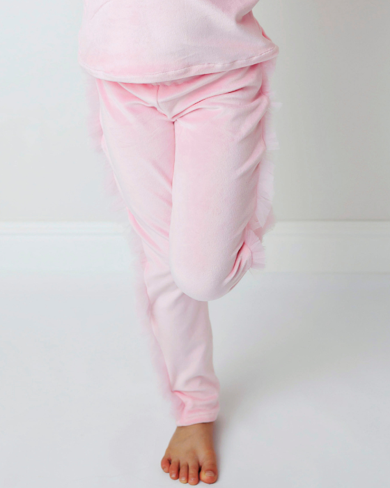 Colanți de Catifea Super Pufoși, cu Volanaș de Tulle, Baby Pink