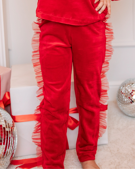 Colanți de Catifea cu Volanaș de Tulle, Roșii