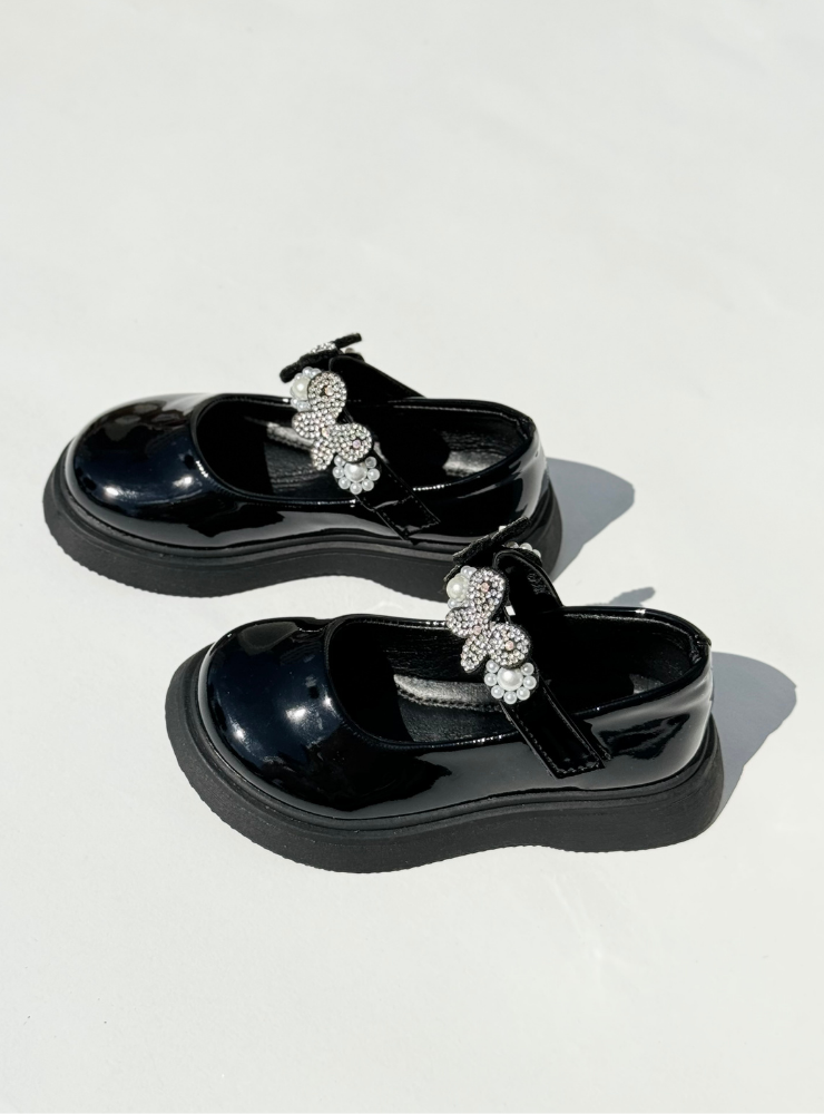 Pantofiori Negri cu Fluturași și Pietricele