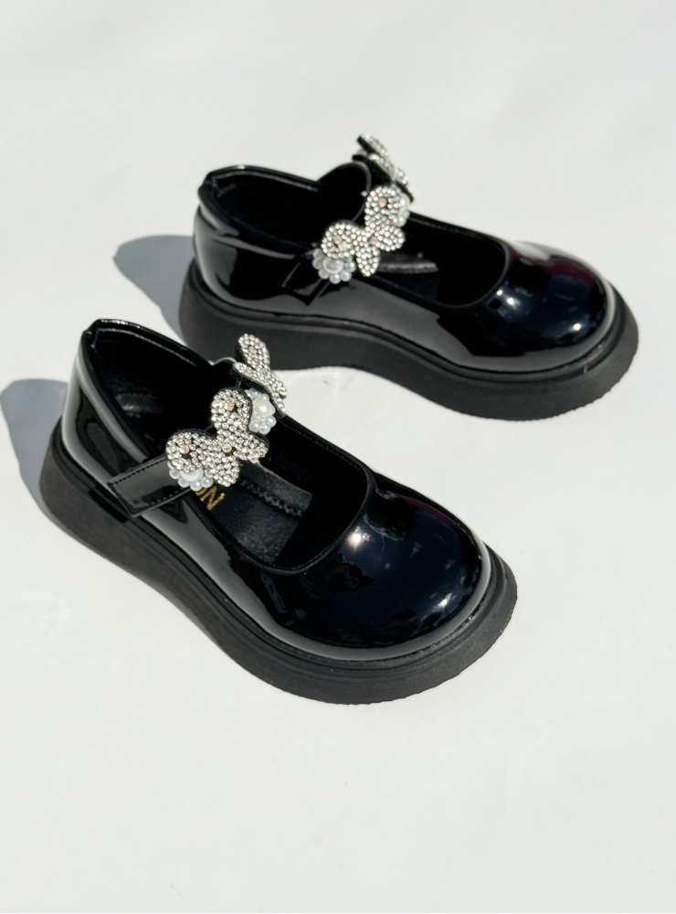 Pantofiori Negri cu Fluturași și Pietricele