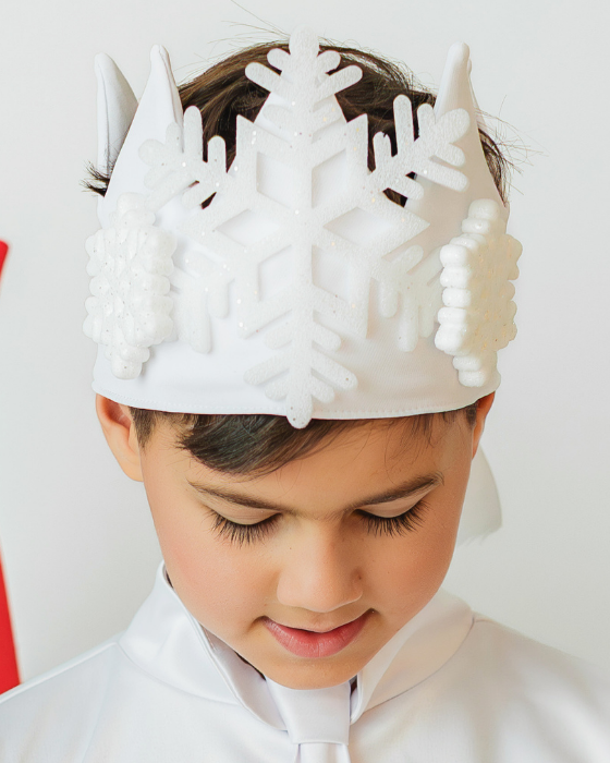 Snowflake costume for Christmas, 2 pieces, WHITE, tunic + crown