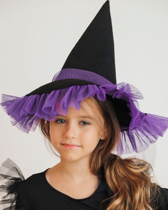 Costum de Halloween Vrajitoare Mov, 4 Piese, pentru fetițe