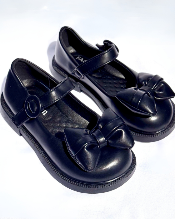 Black Shoes with Fluffy Bow, School