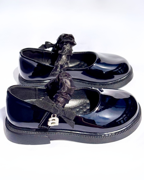 Black Shoes with Strap and Letter A, School