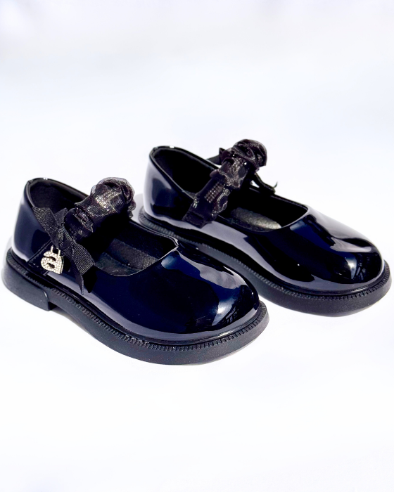 Pantofiori Negri cu baretă și litera A, De Școală