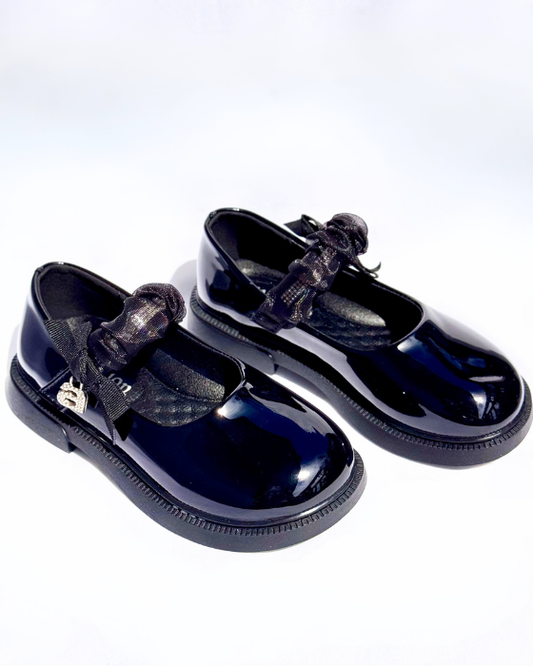 Black Shoes with Strap and Letter A, School