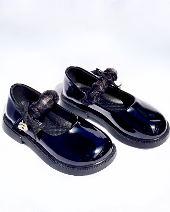 Pantofiori Negri cu baretă și litera A, De Școală