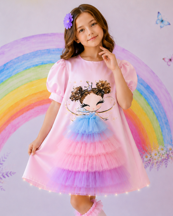 Rochița Magică a Printesei Roz cu tulle Curcubeu