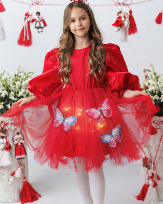 Rochita cu Luminite cu Fluturasi, Rosie, Primavara