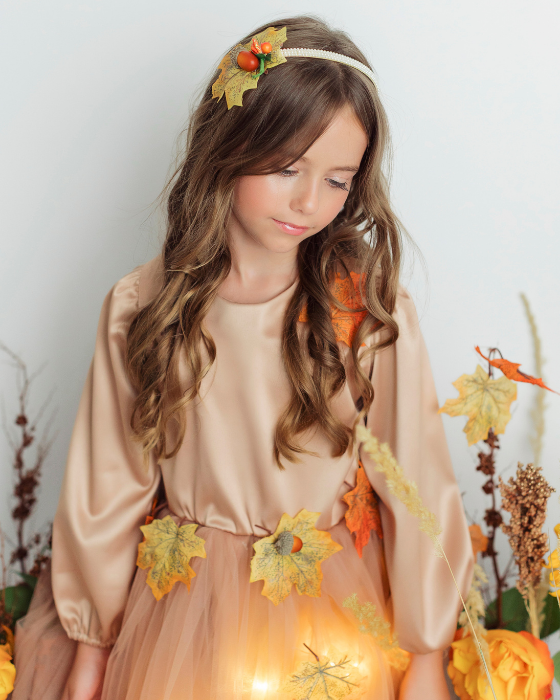 Headband with leaf, acorn and orange twig