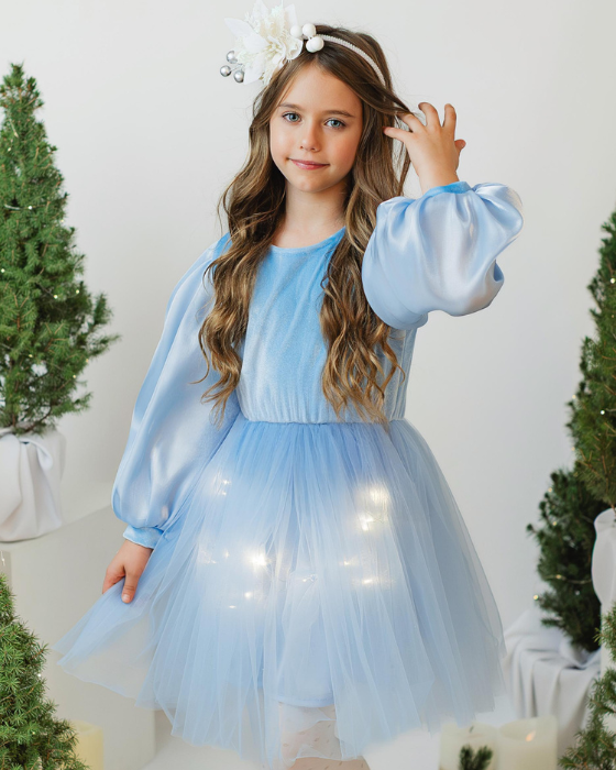 Rochita cu Luminite Bleu de catifea superba Cadou de Craciun