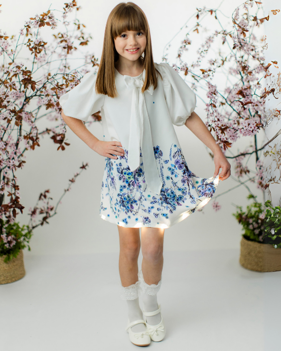 Blue Floral Dress in Degradé, for School / Kindergarten 