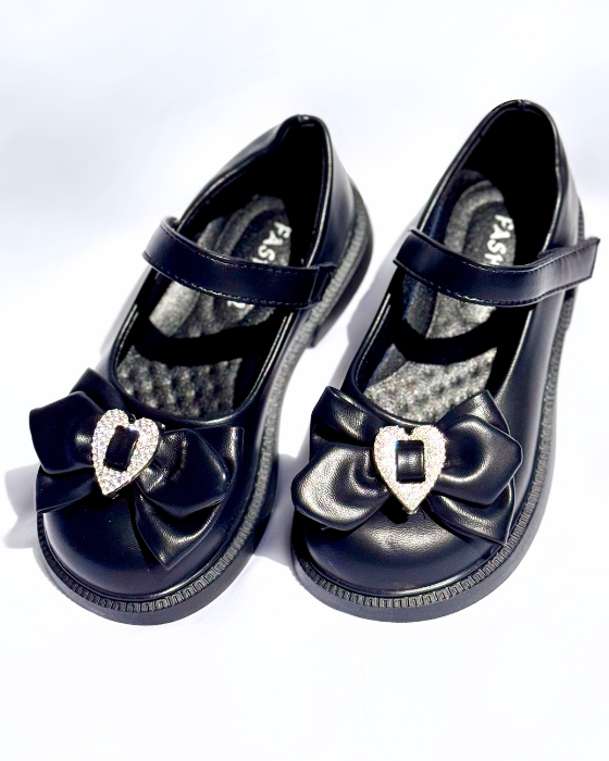 Black Shoes with Bow and Heart, School