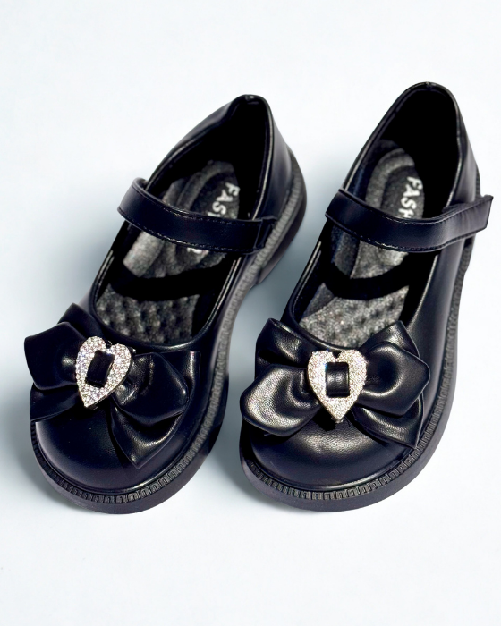 Pantofiori Negri cu fundiță și inimioară, De Școală