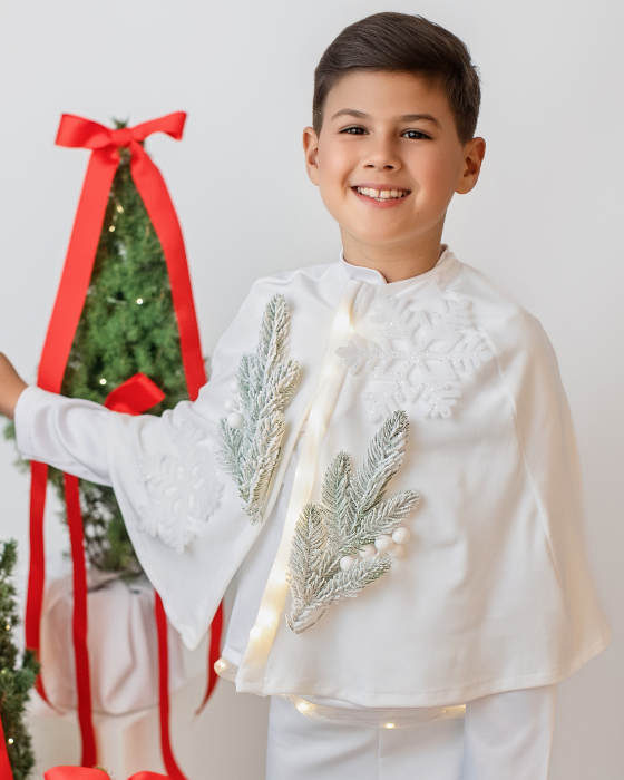 Costum Fulg 2 piese, ALB , pelerina + coroana BRAD