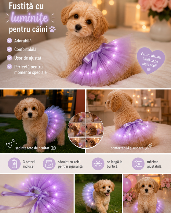 Fustita cu Luminite Lila, Talie Mica, pentru Caine