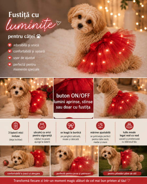 Fustita cu Luminite Rosie, Talie Mica, pentru Caine