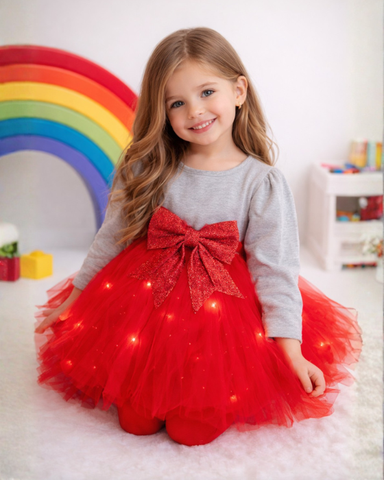 Fustița cu Luminițe, Roșie cu Fundiță cu Sclipici Detasabila