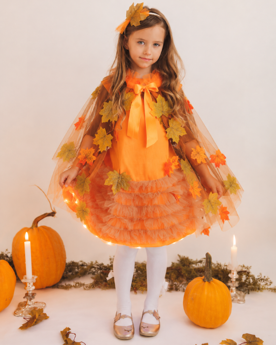 Costum 3 piese cu Luminițe, Zâna toamnei, pelerina + bentita + rochita