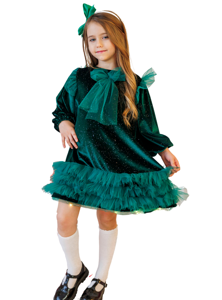 Compleu Verde Regal, Rochiță+Bentiță+Șosețele