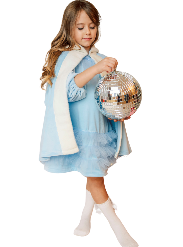 Compleu Rochiță+Pelerină, Bleu, de Craciun