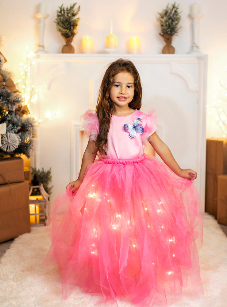 Fustița cu Luminițe Lungă, Roz, Cadou minunat pentru fetițe