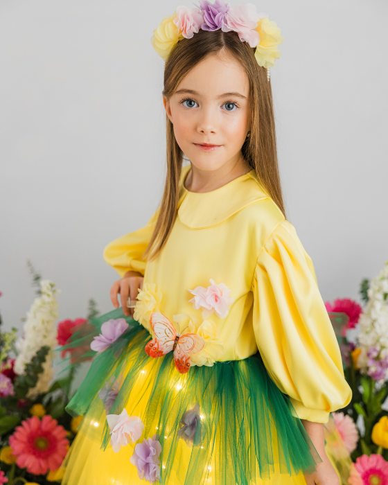 Rochița Pajiște cu flori de Primăvară cu Luminițe, Serbare Toamnă