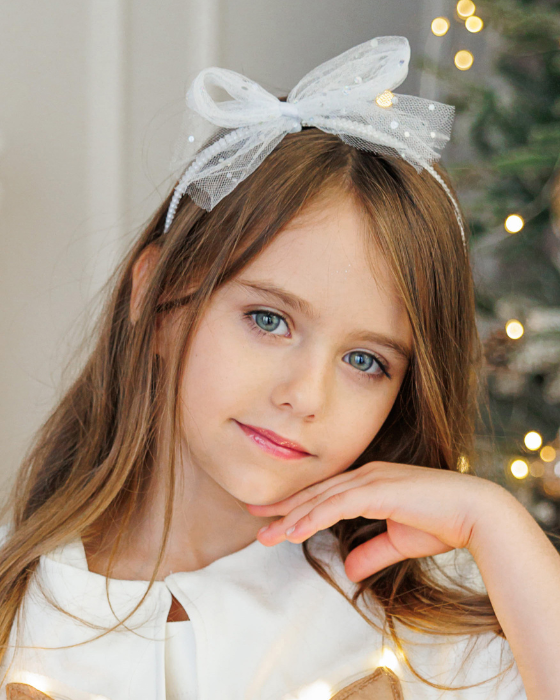 Pearl Headband and White Glitter Bow