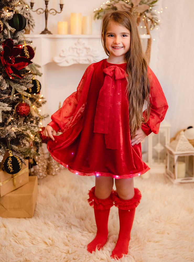 Rochiță cu Luminițe Roșie din Catifea