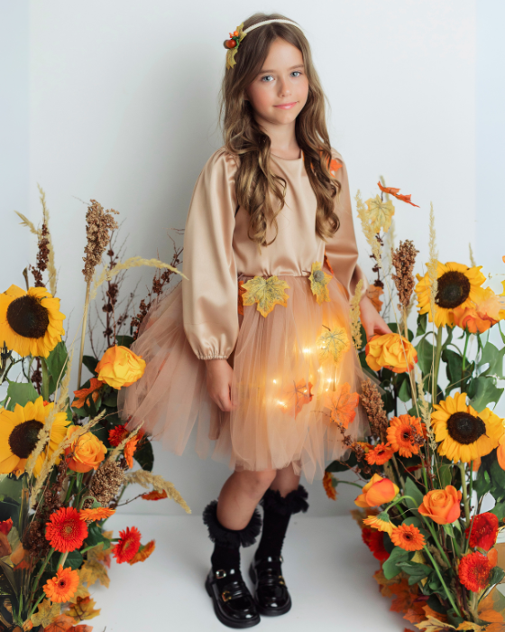 Sparkle Dress, Brown with Leaves, Fall 2025