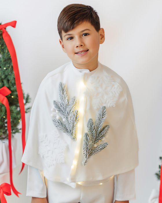 Pelerina de Regele Iernii, cu Zăpadă / om de zăpadă, Fulg de Nea, Alba, cu brad nins