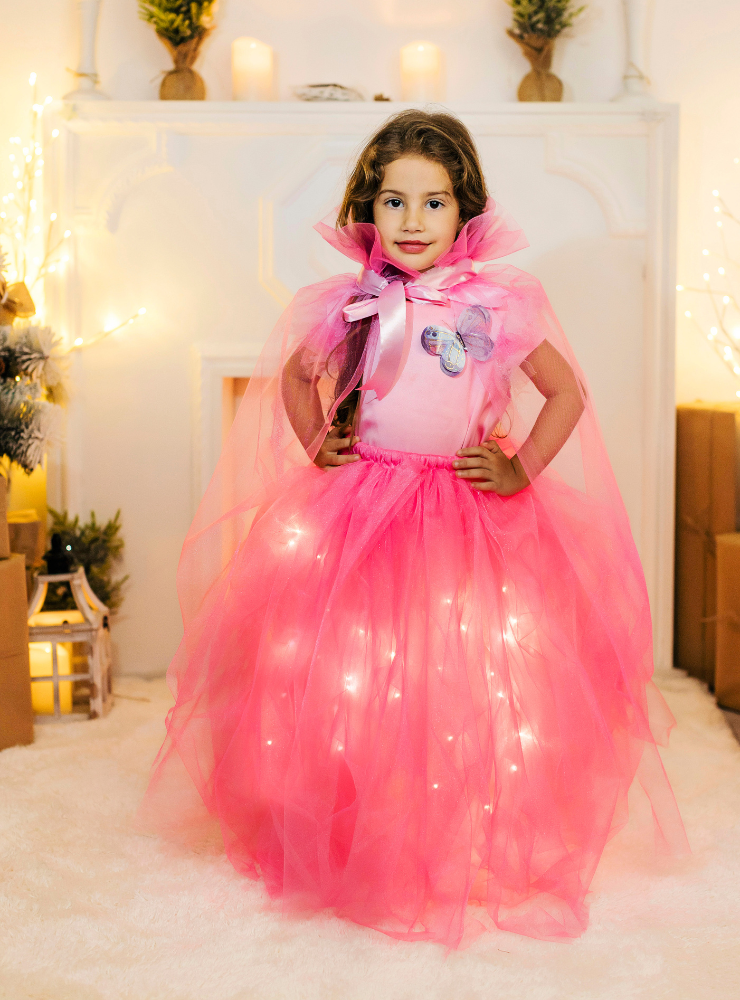 Fustița cu Luminițe Lungă, Roz, Cadou minunat pentru fetițe